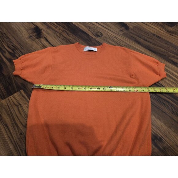 I. Magnin By Ballantyne Merino Wool Short Sleeve Sweater Sz 38 Orange Elevated - Picture 11 of 12